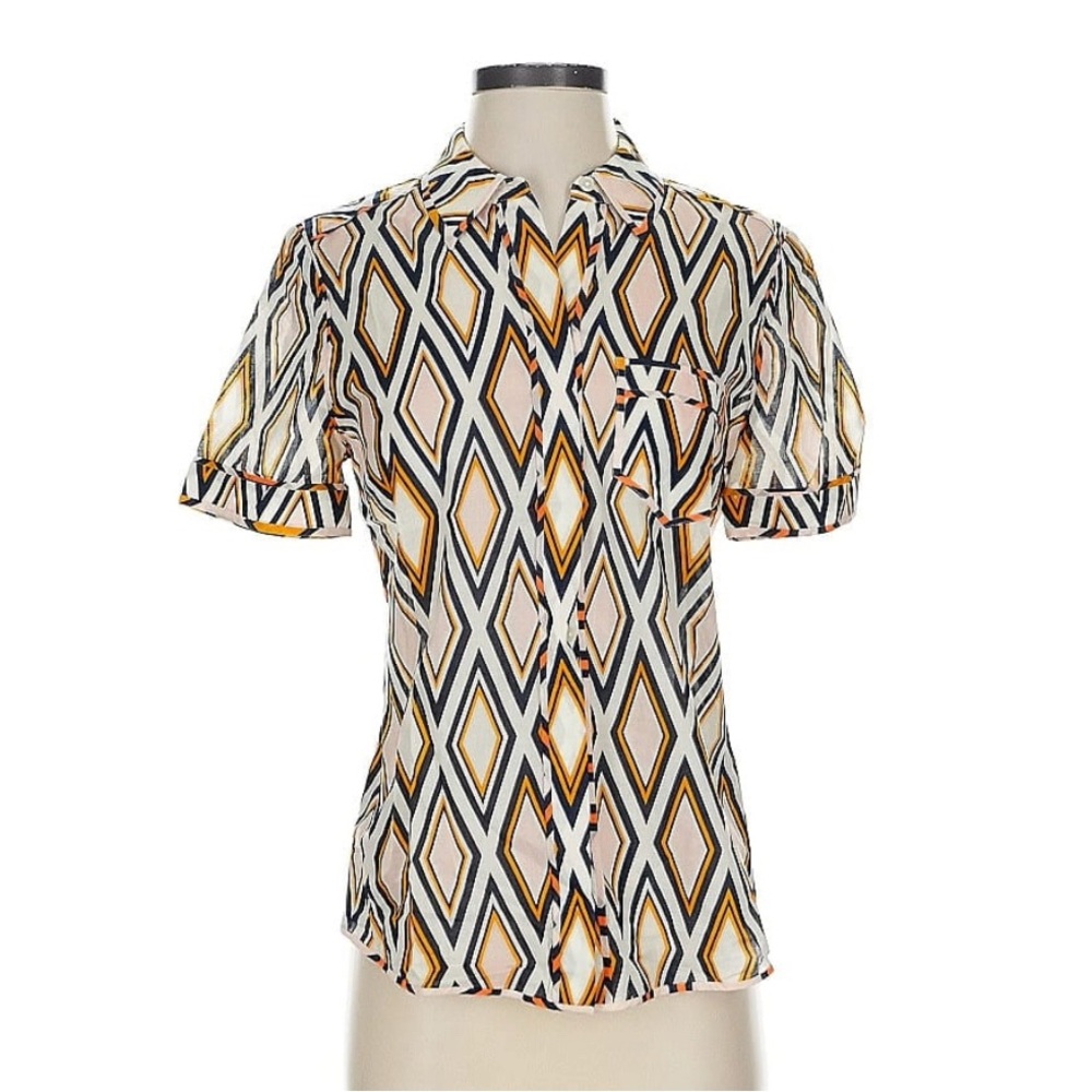 EUC Tory Burch Geometric Patterned Button Down Top